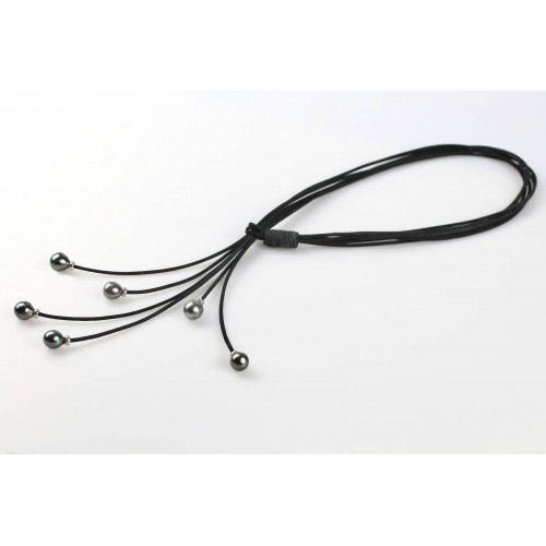 Collier cuir noir 6 perles...