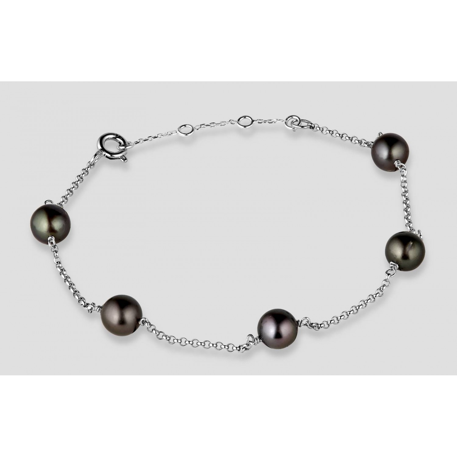 Bracelet argent 5 perles noires de Tahiti